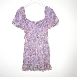 Privy Smocked Puff Sleeve Floral Mini Dress Size Small‎ Lilac Purple Coquette